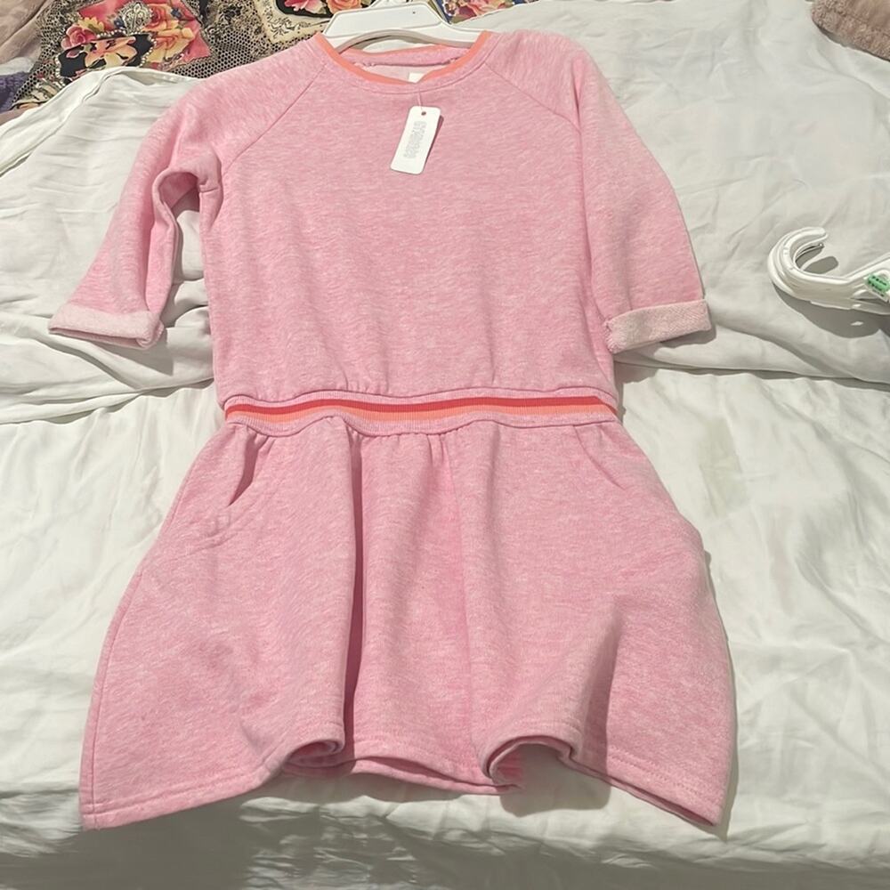 Gymboree medium 7/8 pink sweatshirt dress pockets mini 3/4 sleeves nwt perfect